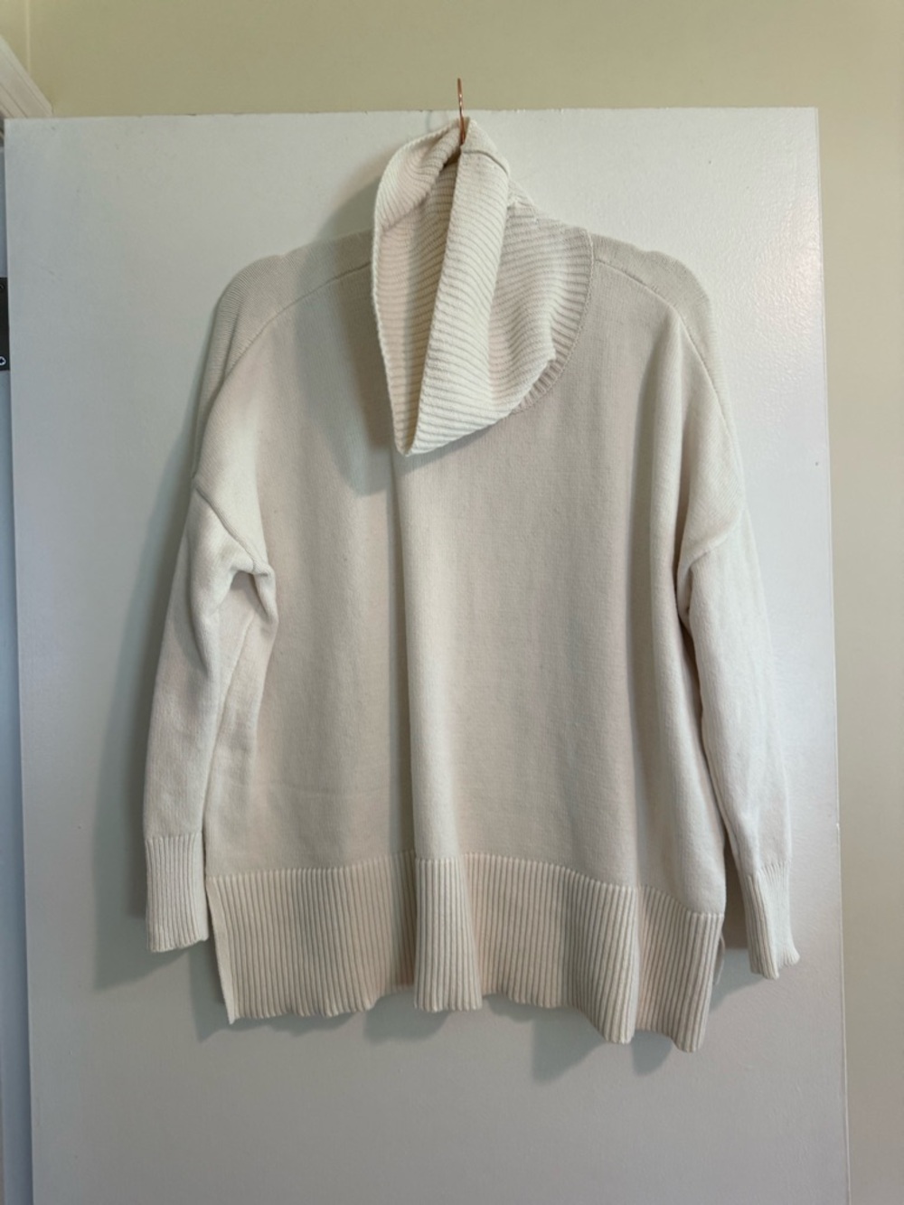 LOFT Cream Funnel Neck Rib-Hem Sweater